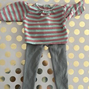 Striped Long Sleeve Top and Gray Pants Set 18”doll